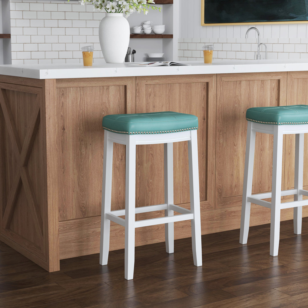 Bartonville Counter & Bar Solid Wood Backless Stool with Upholstered Seat